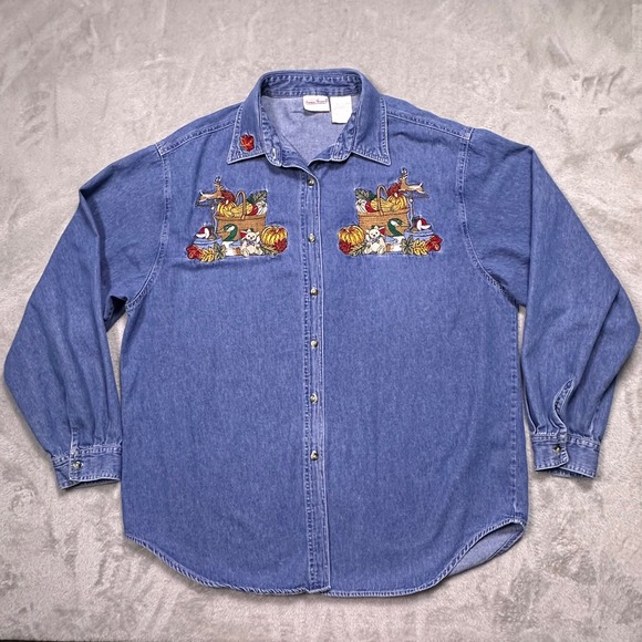 Vintage Bobbie Brooks Denim Shirt Fall Harvest Embroidered Countrycore - Picture 2 of 15